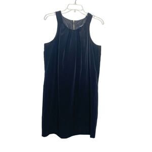 OLEG CASSINI Sleeveless Mini Shift Dress Pleated Front Scoop Neck Black Size S
